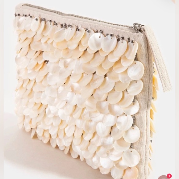 Antik Kraft Mother Of Pearl Elegant Shell Discs Cream Clutch - Picture 5 of 9
